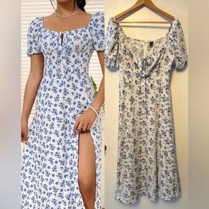 SHEIN Blue and White Floral Midi Dress